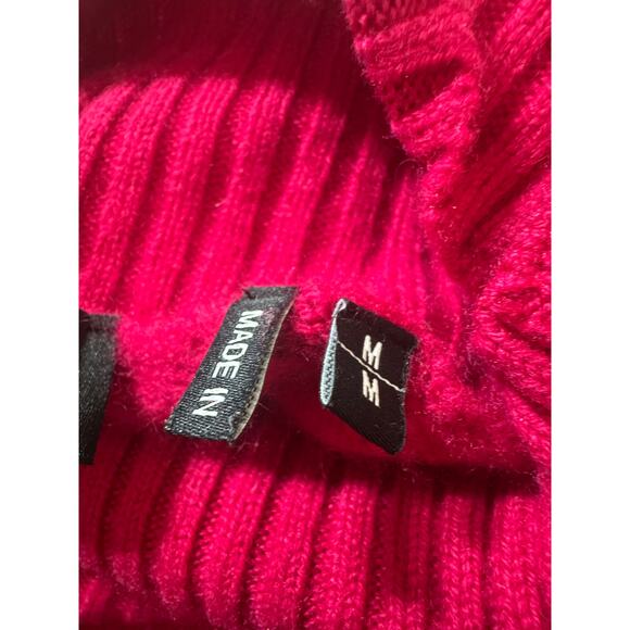 The Kooples Wool Cashmere Sweater Turtleneck with Button Detail Deep Pink Medium - Picture 2 of 8